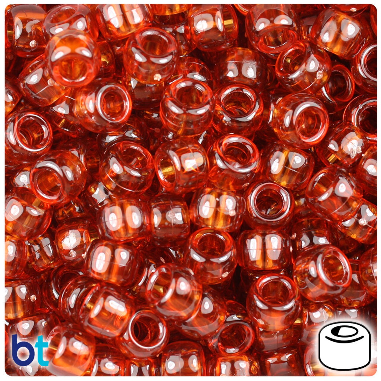 BeadTin Tortoise Transparent 9mm Barrel Plastic Pony Beads (500pcs)